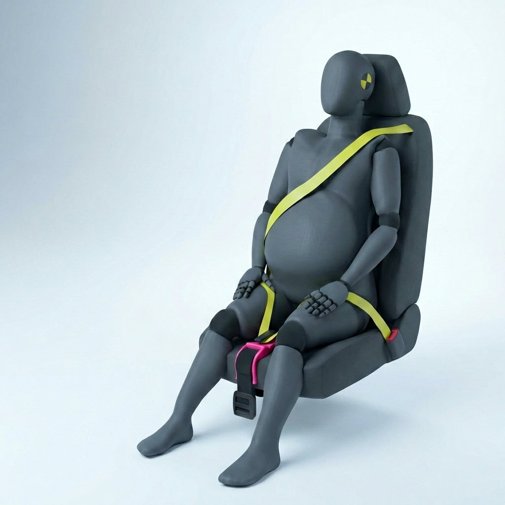 Crash test dummy showing Mama Bub belt routing