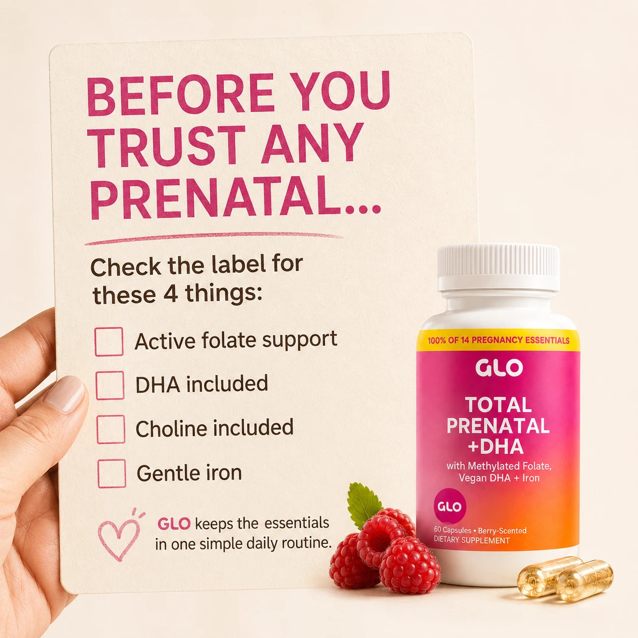 Before you trust any prenatal, check the label for active folate support, DHA, choline and gentle iron